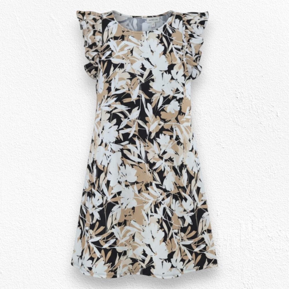 Anne Klein Khaki Multi Floral Ruffle Sleeve Workwear Shift Dress Size 2 NWT